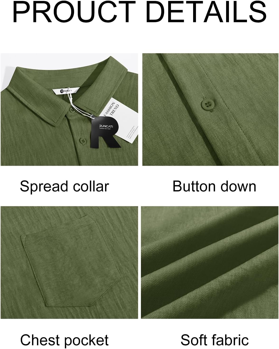 Runcati Mens Button Down Shirts Casual Short Sleeve Linen Shirt Summer Beach Textured Tops with Pocket - Image 6