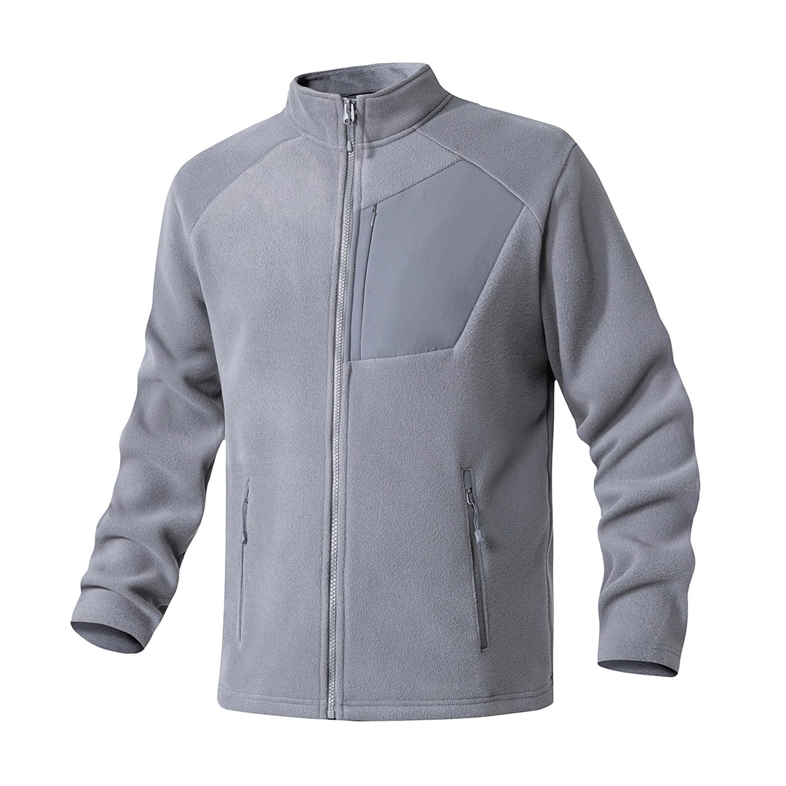 Veste polaire chaude pour homme - Couleur unie - Col montant - Veste d'extérieur avec doublure en polaire - Fermeture éclair intégrale - Veste de sport avec poche zippée - Tissu peluche
