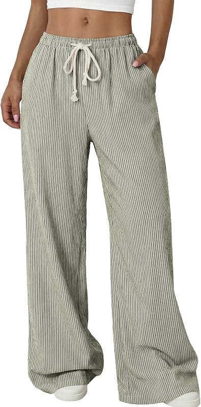 Acelitt Women's Linen Pants Wide Leg Beach Trousers with Pockets