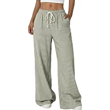Acelitt Womens Linen Pants Wide Leg Beach Trousers with Pockets