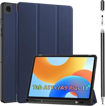 Case+Stylus Pen for Samsung Galaxy Tab A11+/A9 Plus 11 inch, Built in Pen Slot Slim for Tab A9+/A11 Plus Tablet Protective Leather case Auto Wake/Sleep,Honeycomb Heat Dissipation Deep Blue