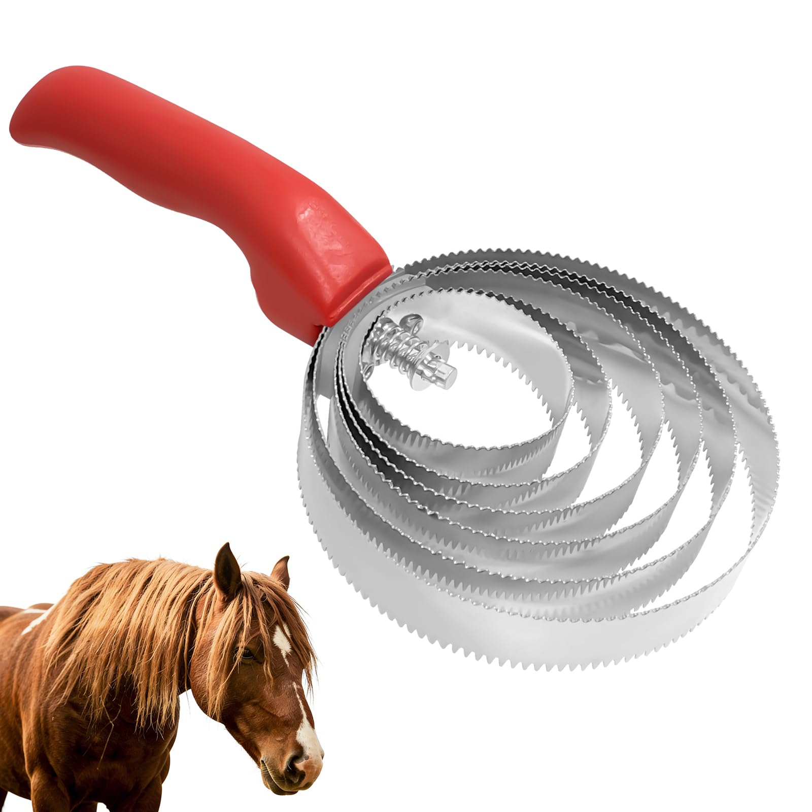 Minfuerang 2Pcs Spiral Striegel,Cepillo para Caballos 4 Anillas, Peine de Acero Inoxidable para Caballos,Doble Cara Cepillo para caballos para Eliminar el Pelo Muerto,Pelaje(Azul + Negro) — view 8