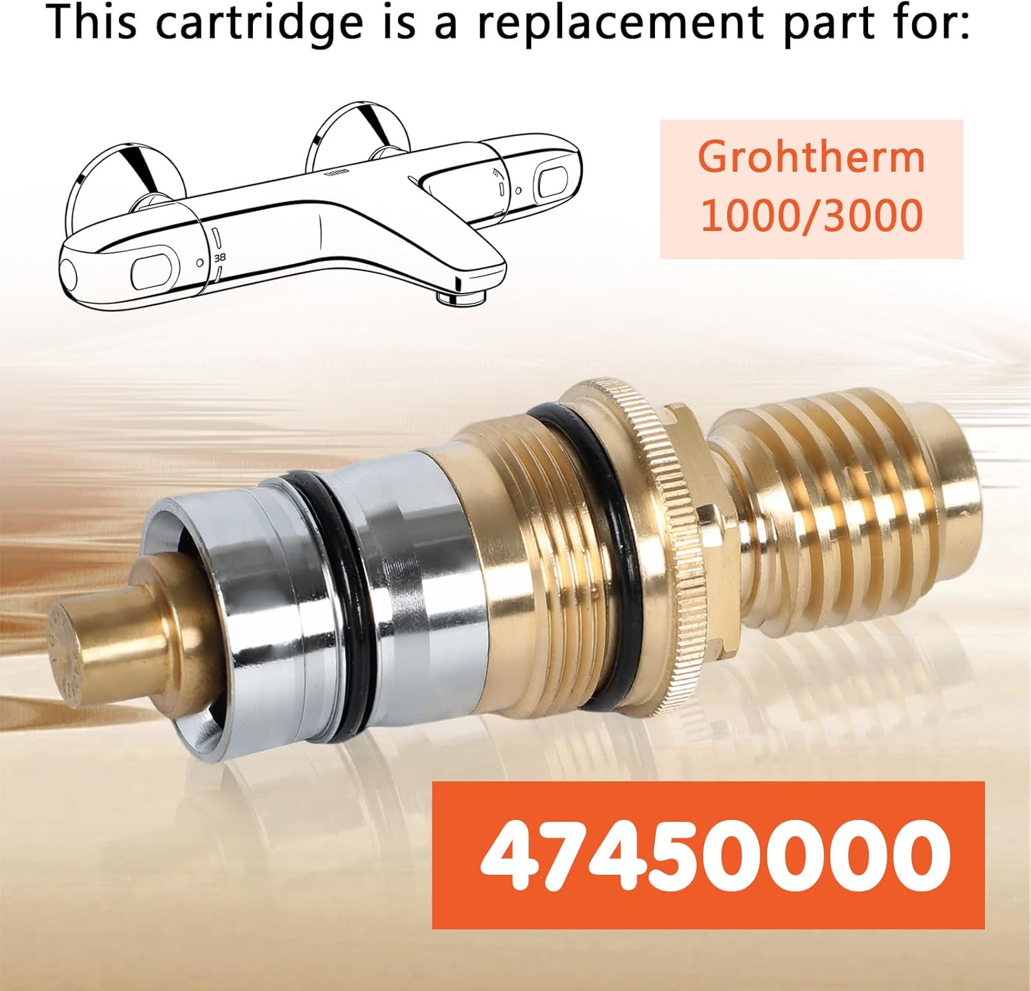 GR-47450000 for Grohe 1/2' Thermostatic Cartridge - for grohe 47450 cartridge, 47450 Compatible with Grohtherm 1000, 2000, Precision Temperature Control, Auto 2000 Systems