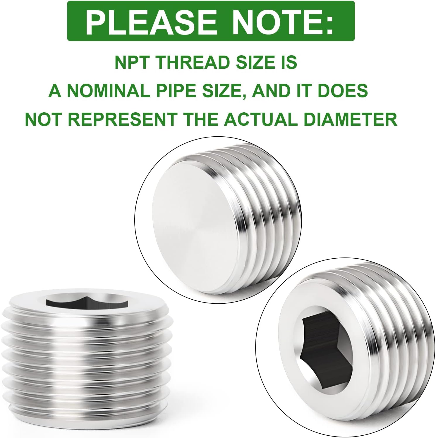 TAISHER 5PCS 304 Stainless Steel Internal Hex Thread Socket Pipe Plug Fitting 1/2" NPT Male