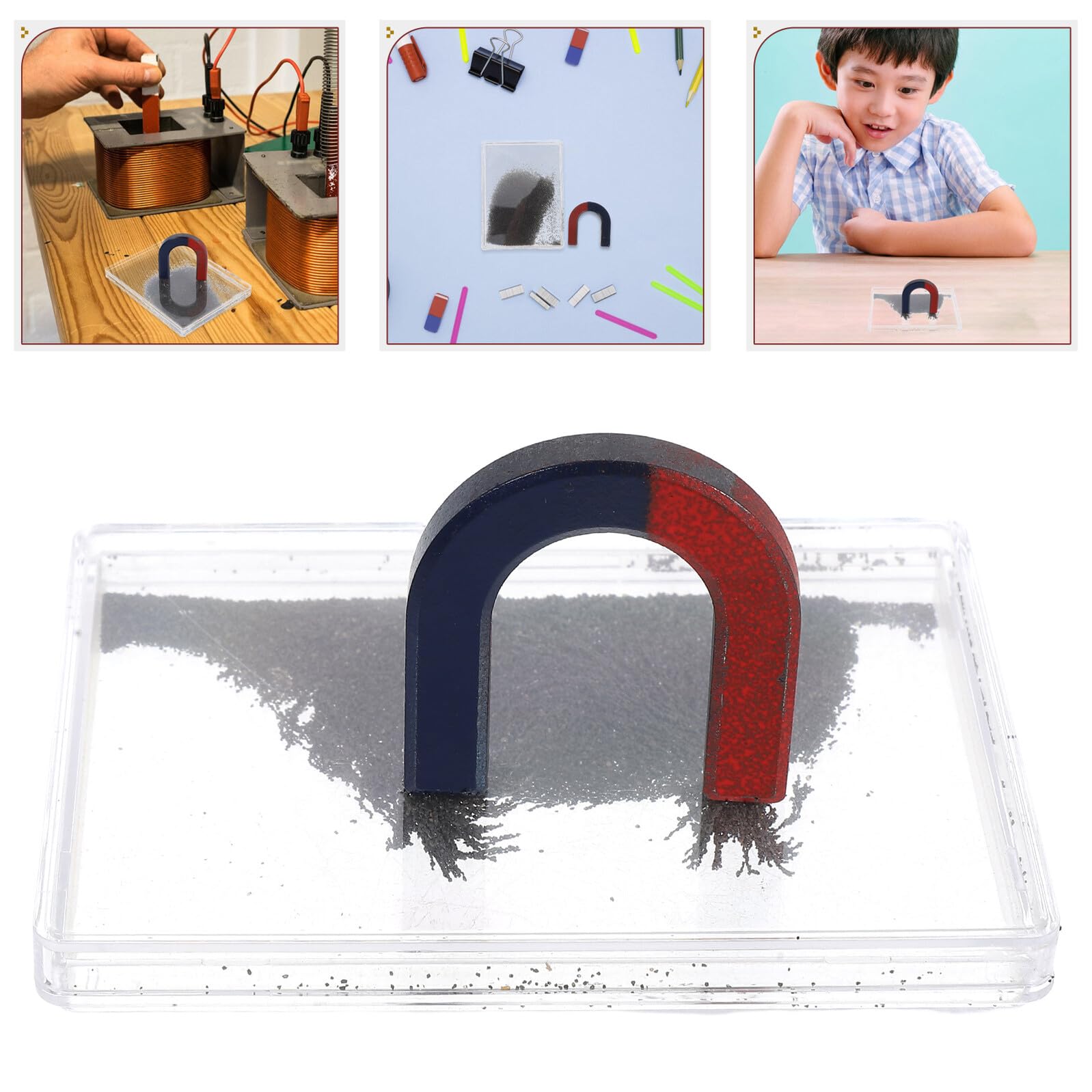 Boîte à Limaille de Fer 3 Sets pour Expériences Magnétiques avec Guide Détaillé, Plastique et Fer, Démonstration Visuelle du Champ Magnétique pour Enseignants