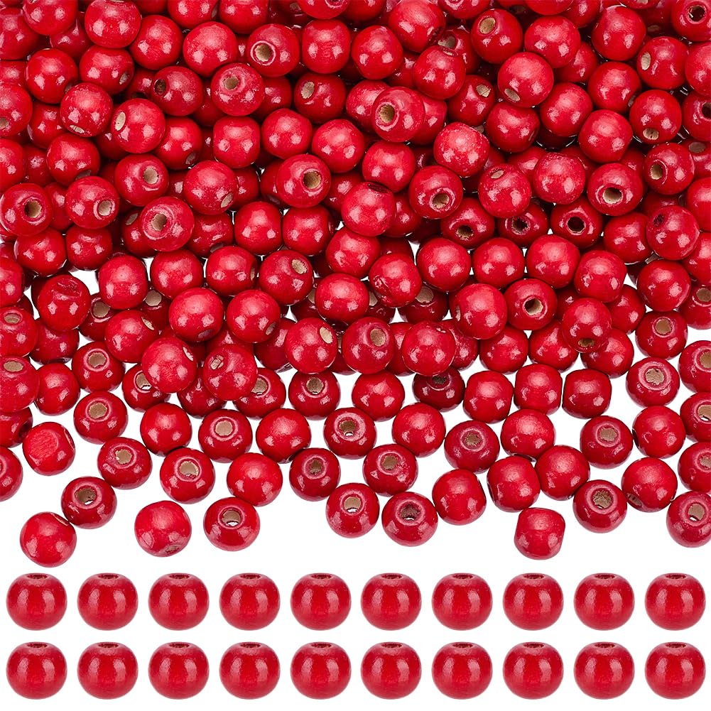Perles en bois naturel de 12mm de qualité supérieure couleur canneberge