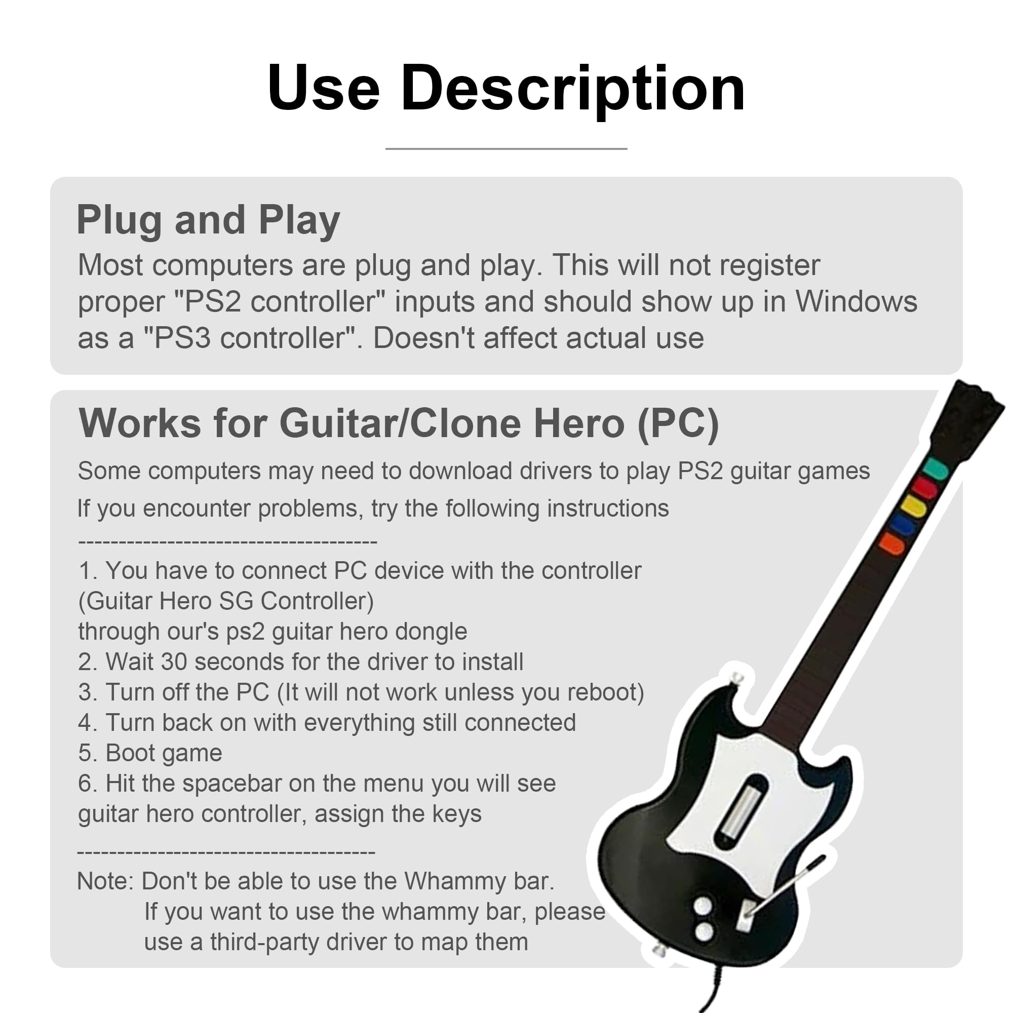 Câble convertisseur PS2 vers USB, compatible avec manette de guitare Sony PlayStation 2 PS2 vers PC/PS3