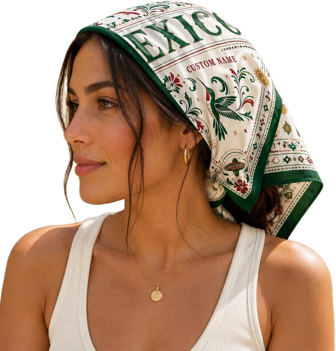 Mexico Satin Hair Scarf for Women, Mexican Bandana Square Head Wrap, Soft Neck Scarf for Hair or Bag, Soccer Fiesta Outfit