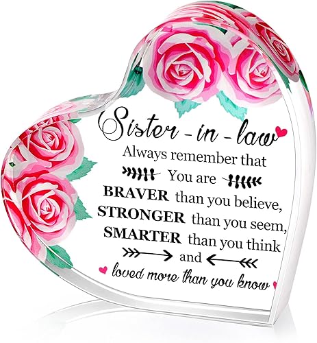 Miniatura 7 de Tuanse Divertido regalo para cuñada, recuerdo de corazón acrílico de Navidad para hermana en forma de corazón, placas decorativas, escritorio de