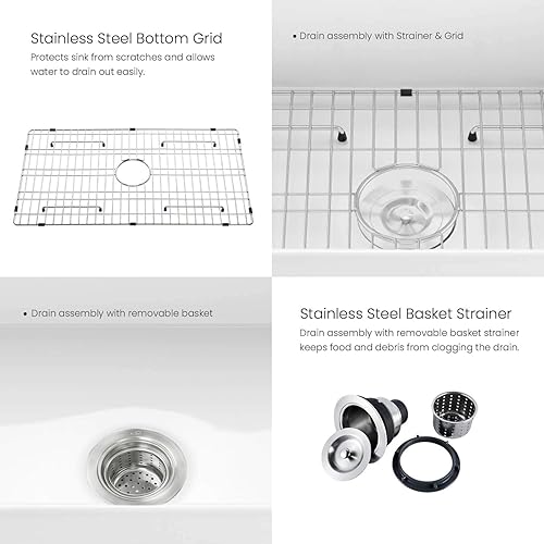 Miniatura 8 de KIBI K2-SF33 - Fregadero de arcilla refractaria de 33 pulgadas | Delantal frontal, acristalamiento seguro al calor | Resistente a arañazos y manchas