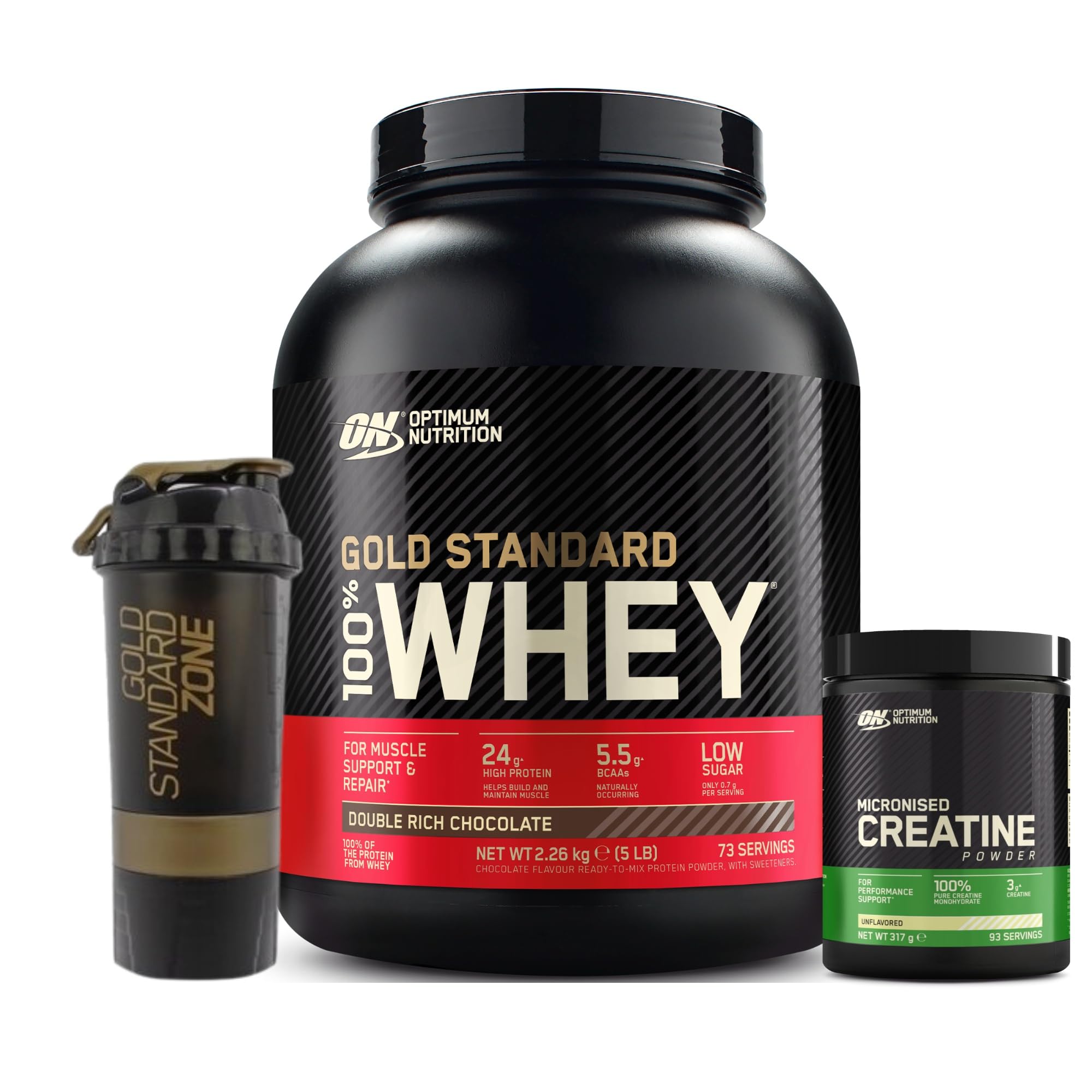 Optimum Nutrition Gold Standart Whey Protein 2.3 kg+ ON Kreatin + ON Shaker