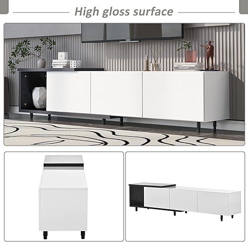 Miniatura 4 de CITYLIGHT Soporte de TV con cajones de almacenamiento y estantes abiertos, soporte de TV de alto brillo para TV de más de 80 pulgadas, centro de