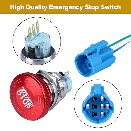 Miniatura 2 de DMWD Interruptor de botón de parada de emergencia con cierre de metal de 0.866 in, cabeza de hongo rojo grande, carcasa de acero inoxidable,