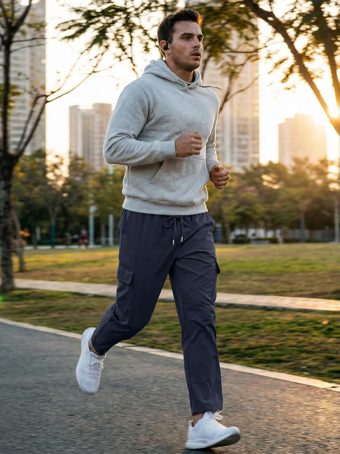 Men's Casual Cargo Pants Workout Joggers Drawstring Chino Cargo Sweatpants Hiking Outdoor Twill Sport Long Pants - Image 5