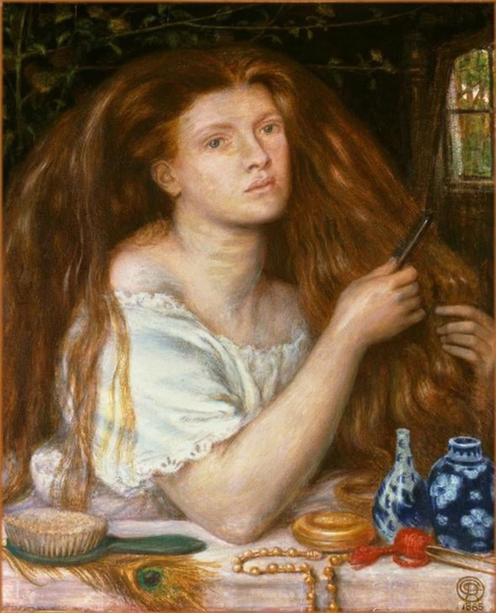 POSTERIIk Vintage Classic Picture Landscape Artwork Woman Combing Her Hair by Dante Gabriel Charles Rossetti Portrait Canvas Painting for Office Home Decor 60x90cm