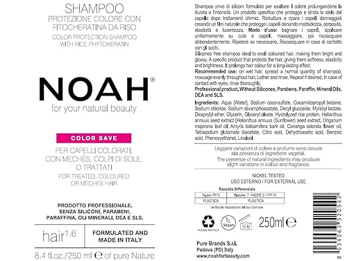Miniatura 2 de Noah - Champú protector de color 1.6 con proteína de arroz e ylang-ylang - Champú para el cuidado del color de queratina, ecológico, sin sulfatos,