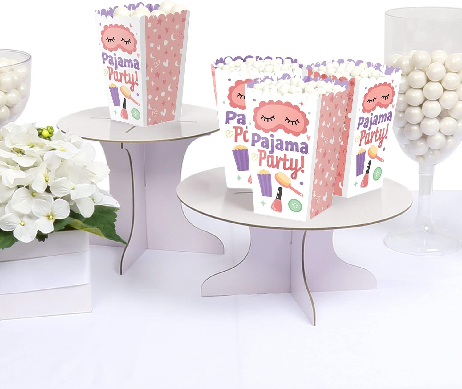 Big Dot of Happiness Pajama Slumber Party - Sleepover Favor Boxes, Birthday Party Popcorn Boxes, Treat Bag for Girls, Special Snack Box Set - 12 Ct