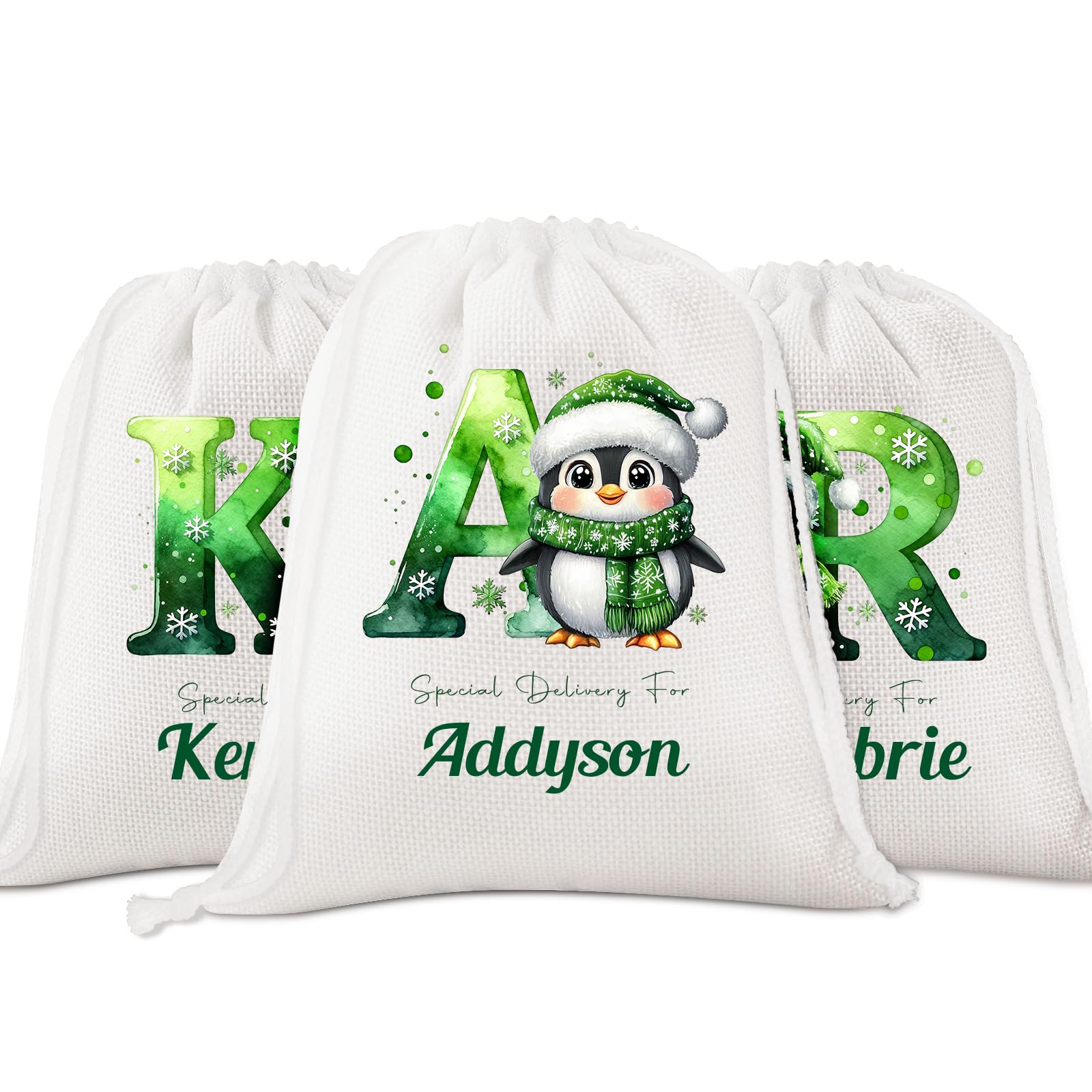 MJARTORIA Personalized Christmas Sacks with Initial & Name Customized Extra Large Stocking Bags Christmas Santa Gifts Two Size Options Sacks (Green)
