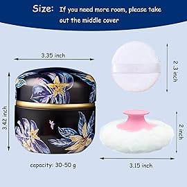 Qopoto Body Powder Puff and Container for Dusting Powder, Women Powder Puff and Powder Case for Bath and Travel (Procumbens Flowers)