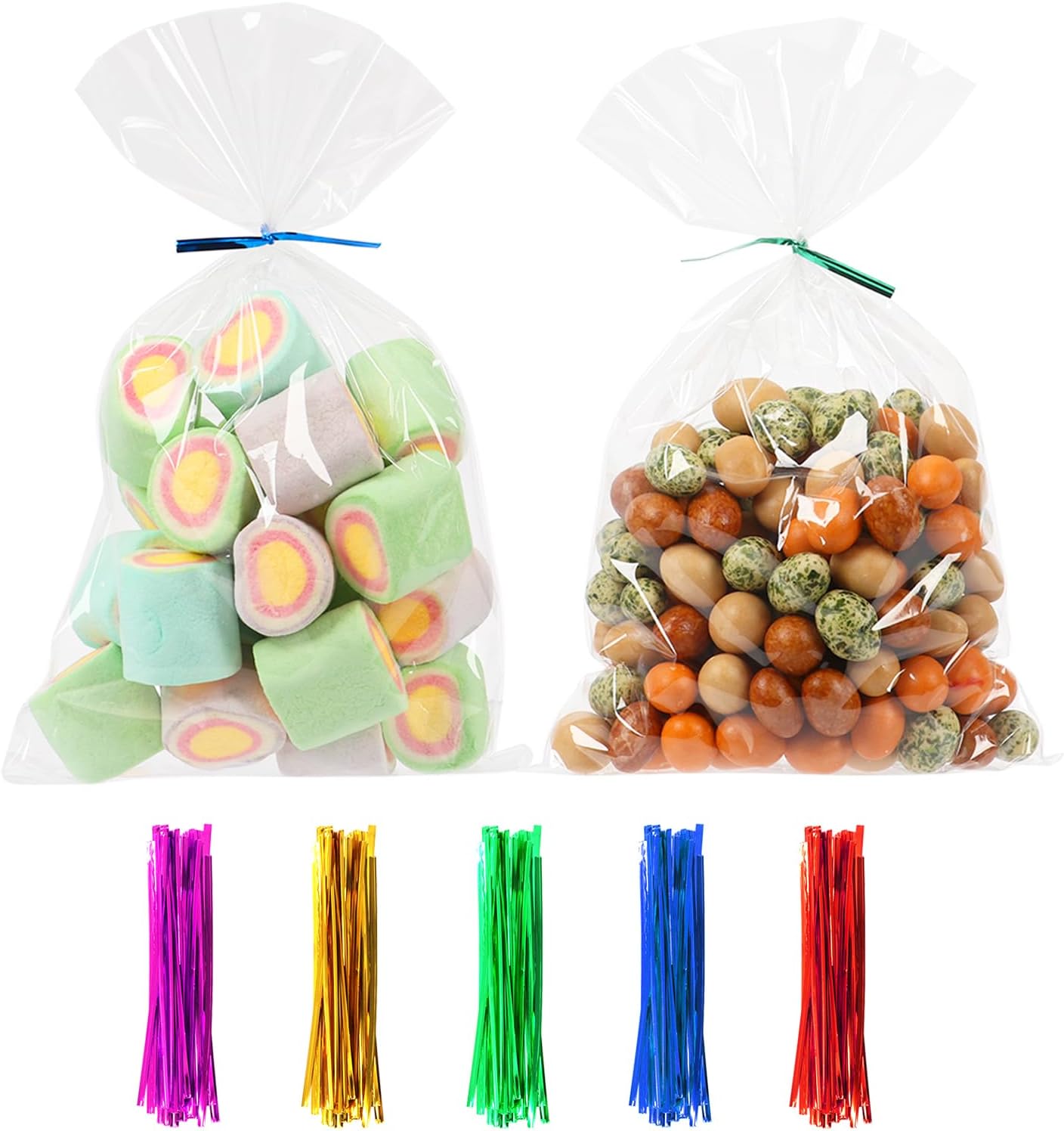 PPRAFDD 100 Pcs 6×10 Cellophane Bags Clear Cellophane Gift Bag with Twist Ties Clear Treat Bags for Bakery,Popcorn,Cookies,Candies,Dessert, Small Gift Party Favors