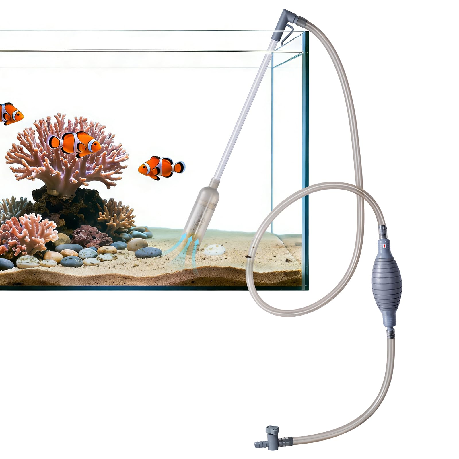 3-in-1 Aquarium Vacuum Gravel Cleaner, Adjustable Fish Tank Siphon Cleaner, Aquarium Water Changer and Sand Washer Kit with Hand Siphon Hose & Extension Tube - Medium