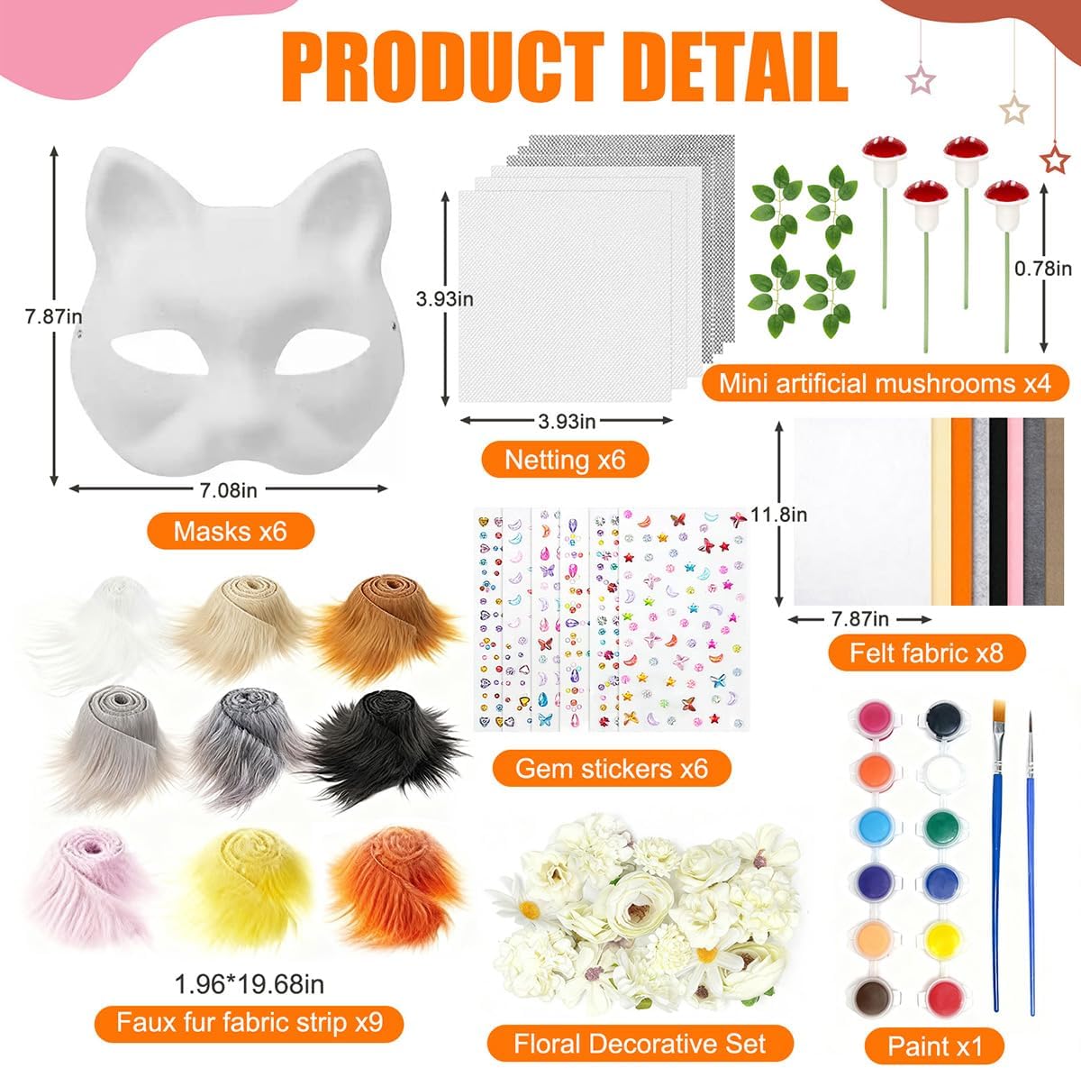 WAYNHUI Diy Therian Mask Kit Blank Cat Fox Mask Material- for Therian Gear Stuff for Halloween, Cosplay, Masquerade, Party.