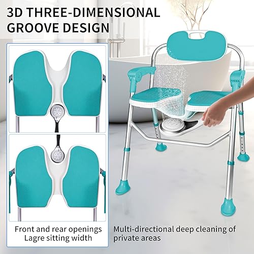Miniatura 2 de Silla de ducha para ancianos y discapacitados, sillas de ducha con brazos y respaldo y cuatro ventosas, silla de ducha plegable y ajustable de 5