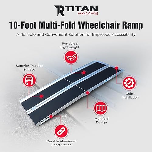 Miniatura 2 de Titan Ramps Multi-Fold Wheelchair Ramp, 10 Foot Folding Aluminum Scooter Ramp, 600 Pound Capacity