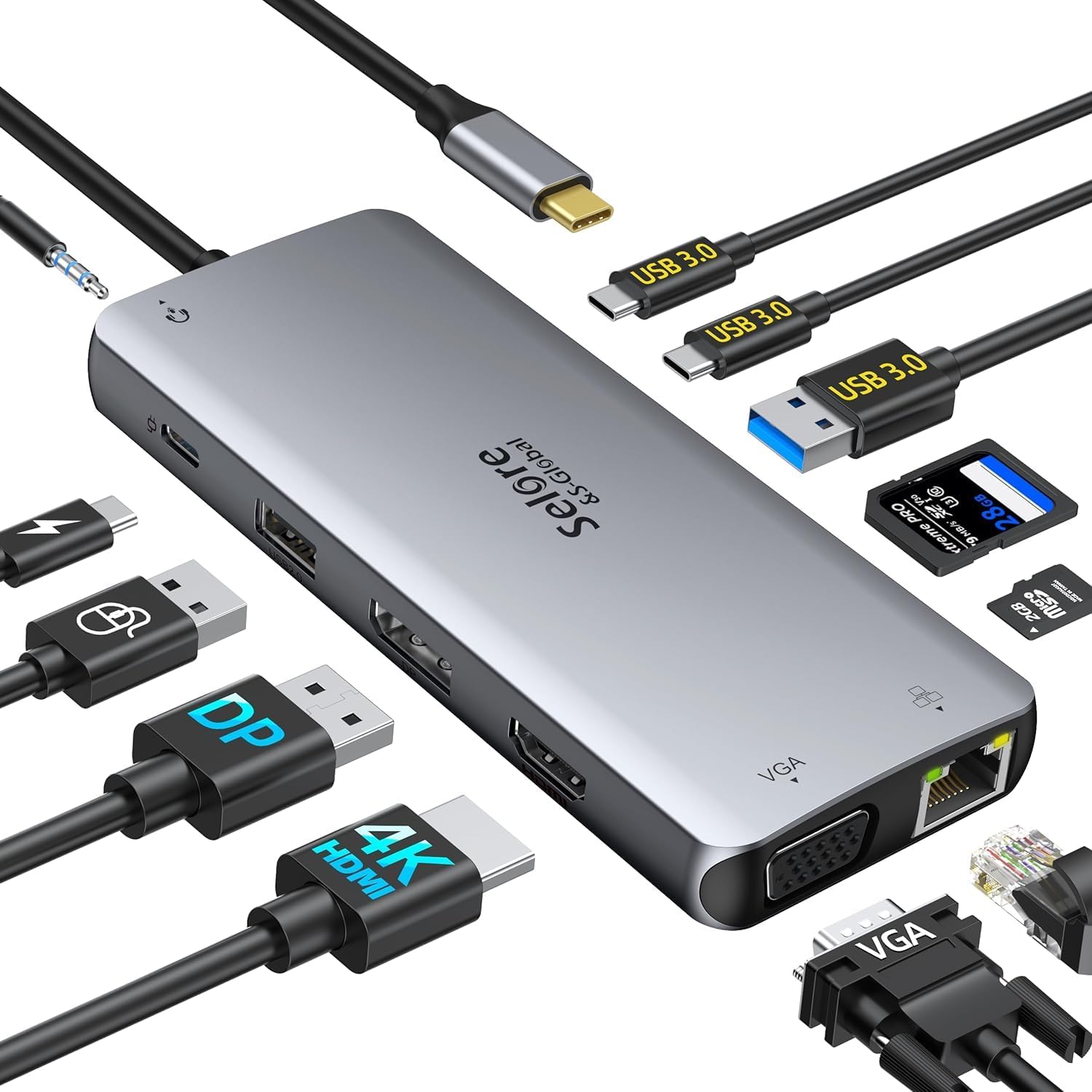 USB C Docking Station 3 Monitors with HDMI DisplayPort VGA Docking