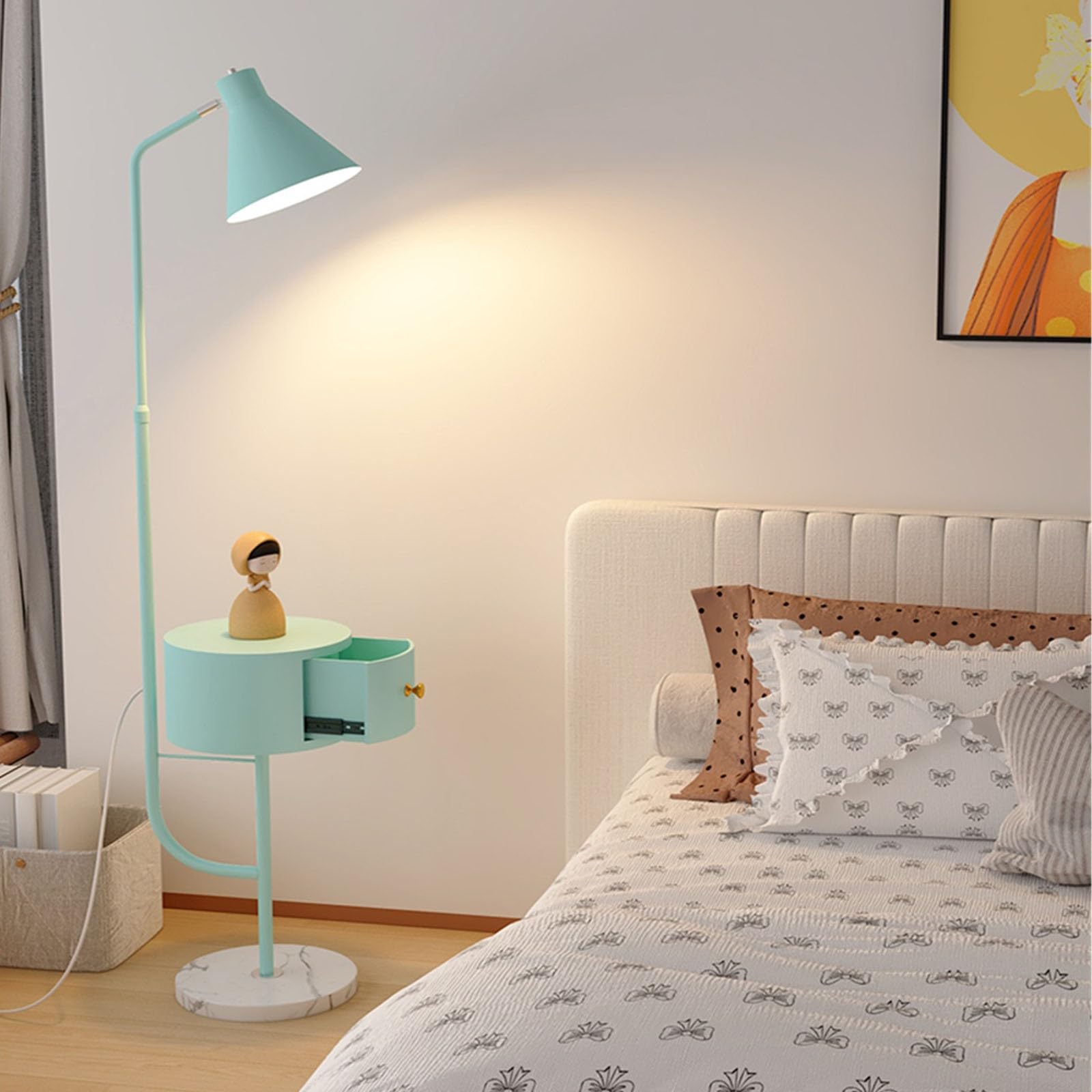 Z4T8M2K6G5 Tall Standing Lamp Floor Lamp with Table Modern Rustic Side with LED Bulb Tall Lamps for Bedroom Office(Blue)