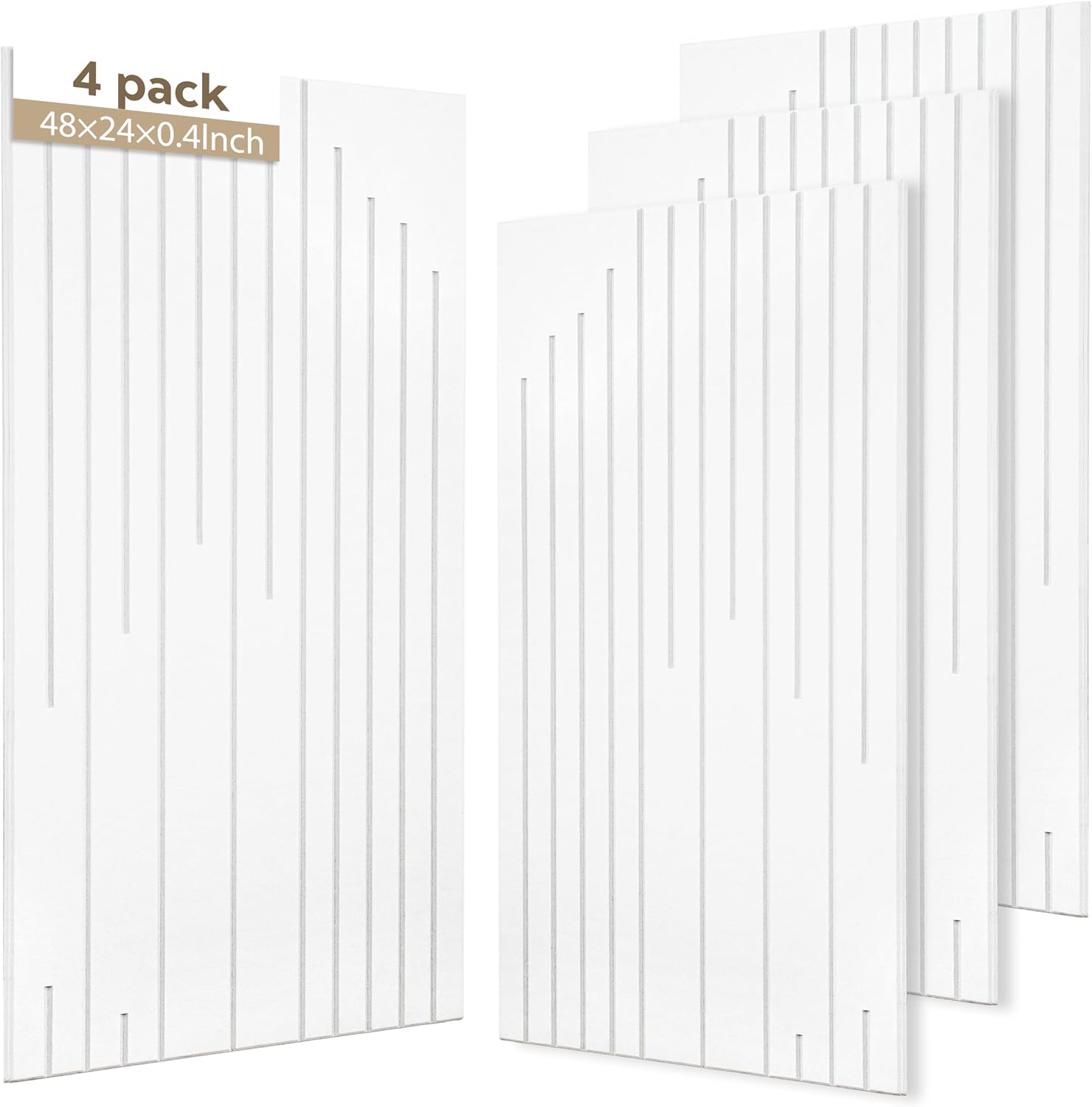 4-Pack Acoustic Panels with Self-Adhesive, 47.2 x 23.6 x 0.35 Inch High Density Sound Proof Panels for Walls, Decorative Sound Dampening Panels for Home Studio & Office Decor, White