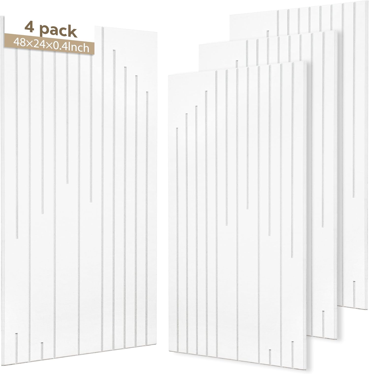4-Pack Acoustic Panels with Self-Adhesive, 47.2 x 23.6 x 0.35 Inch High Density Sound Proof Panels for Walls, Decorative Sound Dampening Panels for Home Studio & Office Decor, White