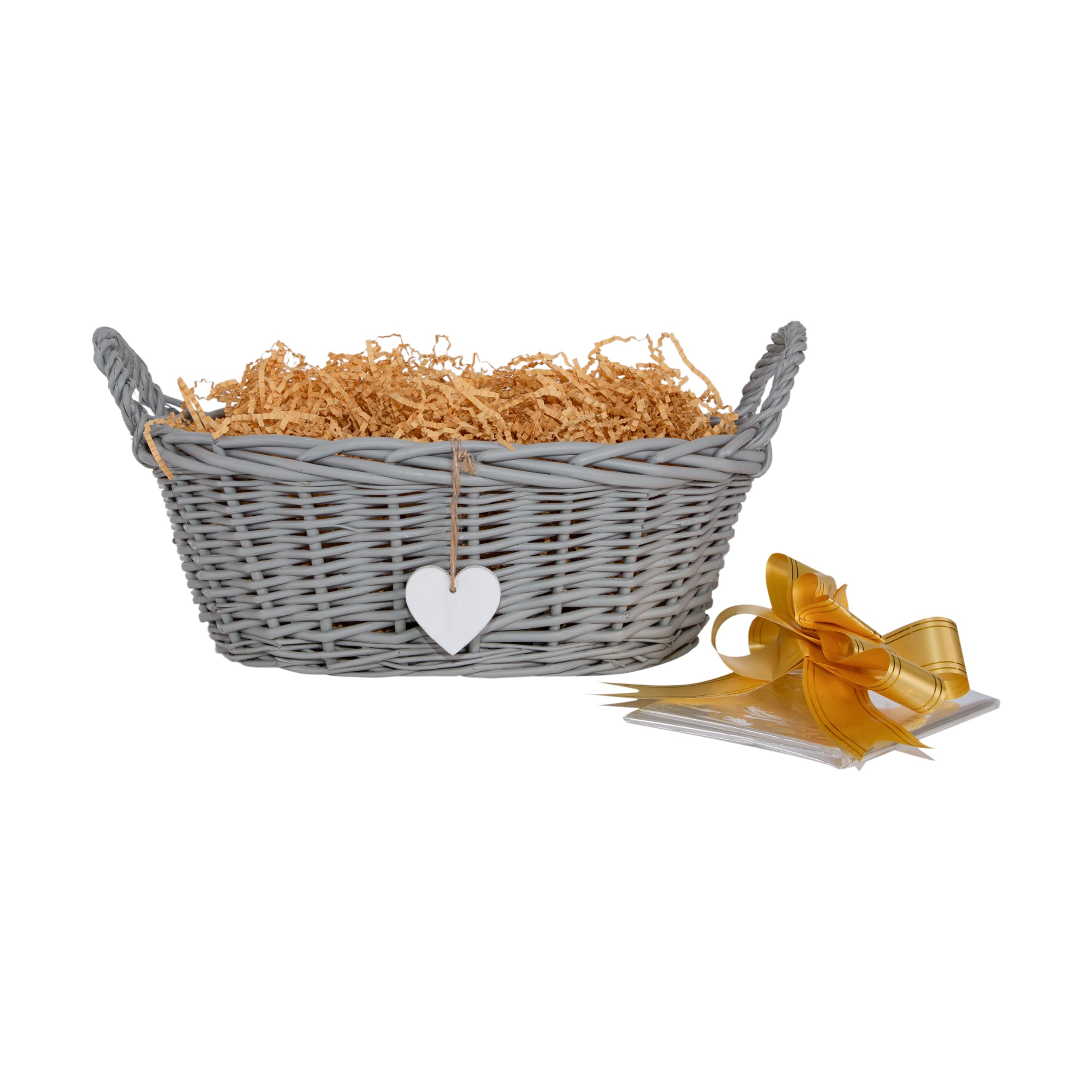 Wickerfield Grey Gift Hamper Basket Kit with Kraft Shredded Paper and Wrap