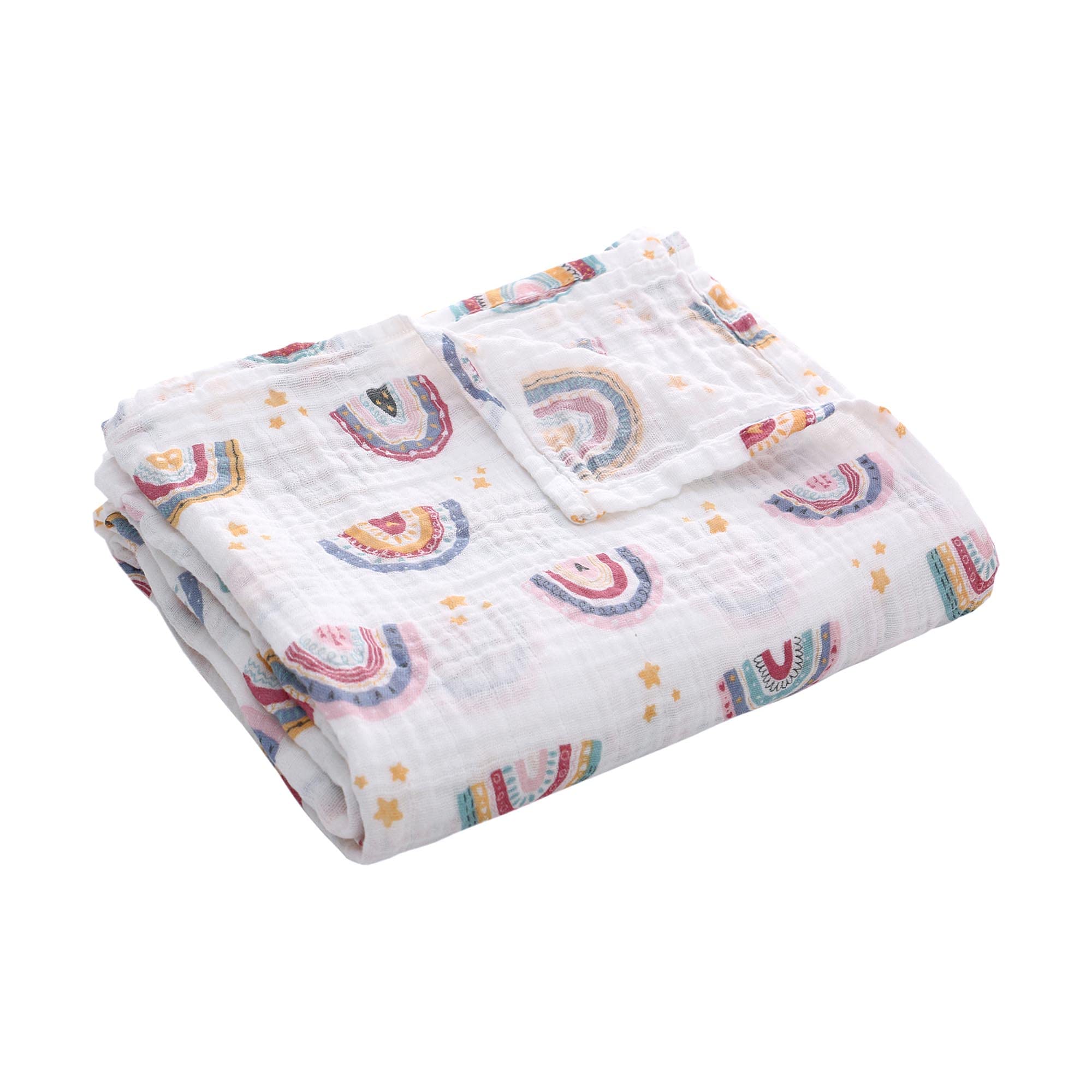 Miracle Baby Coperta di Mussola, 150x110cm Swaddle Cotone Estate, Coperta in 100% Cotone, Telo Bagno, Regalo per Bambini, Copertura per Allattamento Neonati Ovetto, Singolo Strato, Arcobaleno