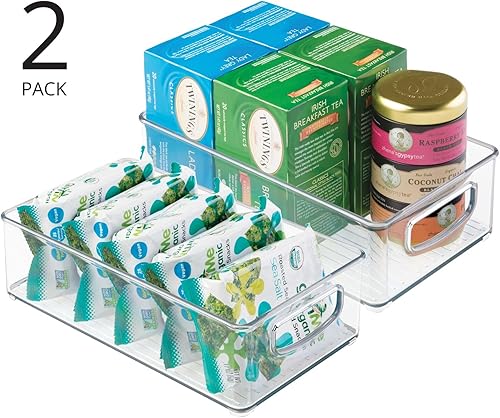 Miniatura 2 de mDesign Contenedores pequeños de plástico para almacenamiento de cocina con asas para organización en despensa gabinete refrigerador o congelador