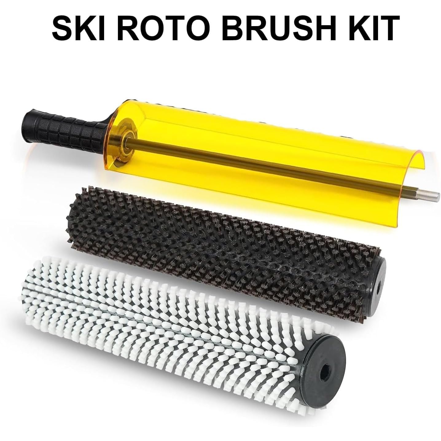 Kit de cepillos para esquí Roto, mango de rotación de 300 mm con nailon, latón, cepillos de crin, cubierta desmontable, accionado por taladro para encerar esquís