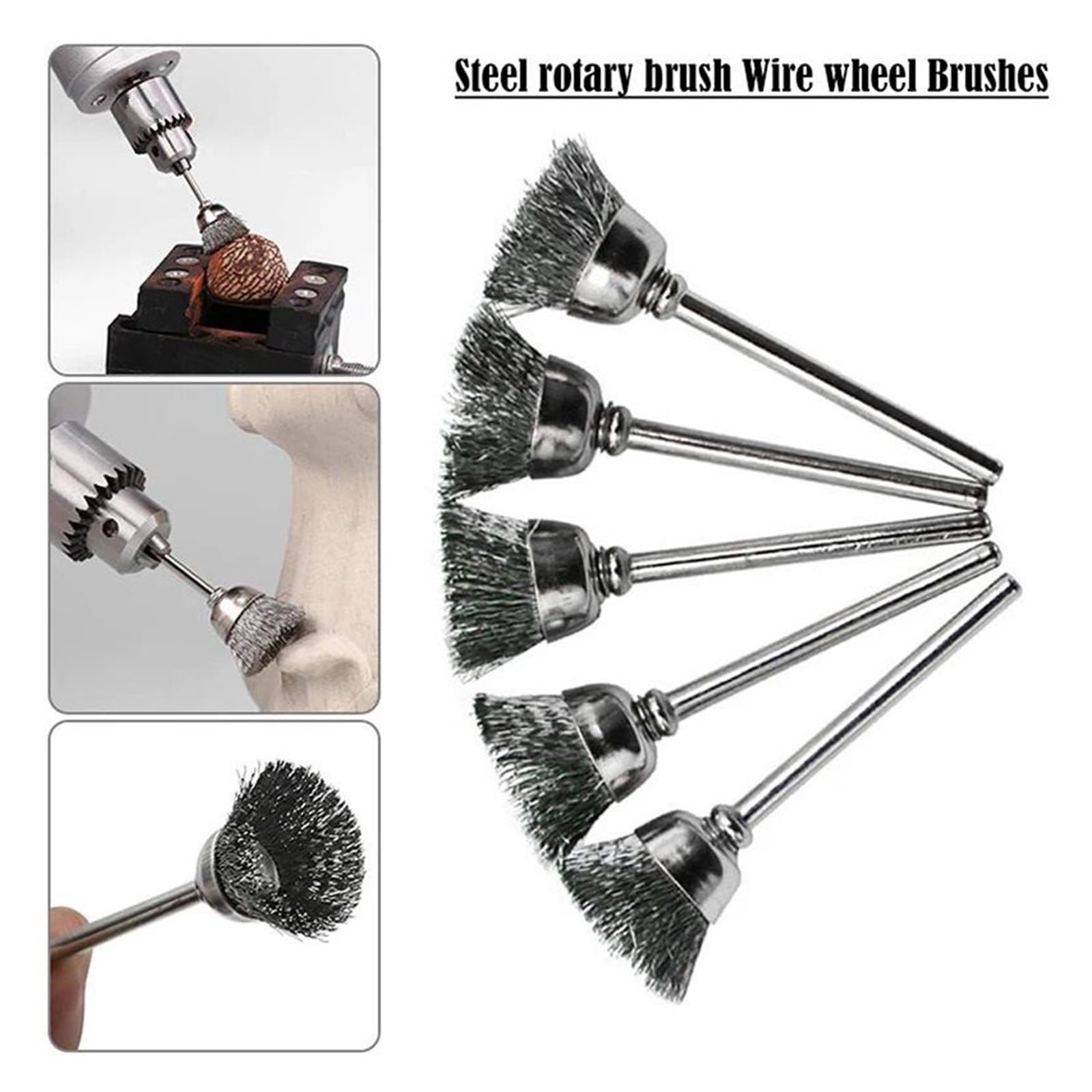 12 sztuk szczotka druciana szczotka mosiężna wiertło narzędzie obrotowe polerowanie narzędzie obrotowe zestaw szczotek do usuwania rdzy metalowej ( Color : 12pcs Steel Brushes , Size : 3MM )