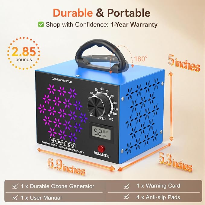Generador de Ozono 120,000mg/h Purificador de Aire 6000 Sqft Azul miniatura 9