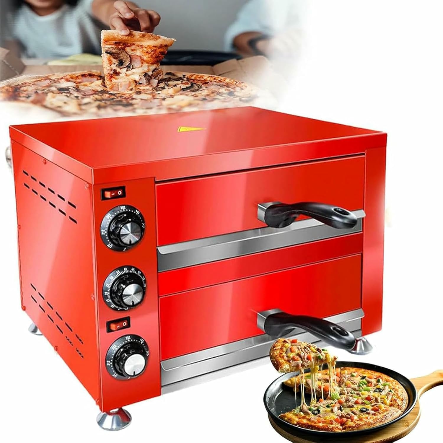 Commerical Countertop Pizza Oven,Double-Stack Electric Pizza/Snack Oven, Electric Indoor Pizza Oven Stainless Steel