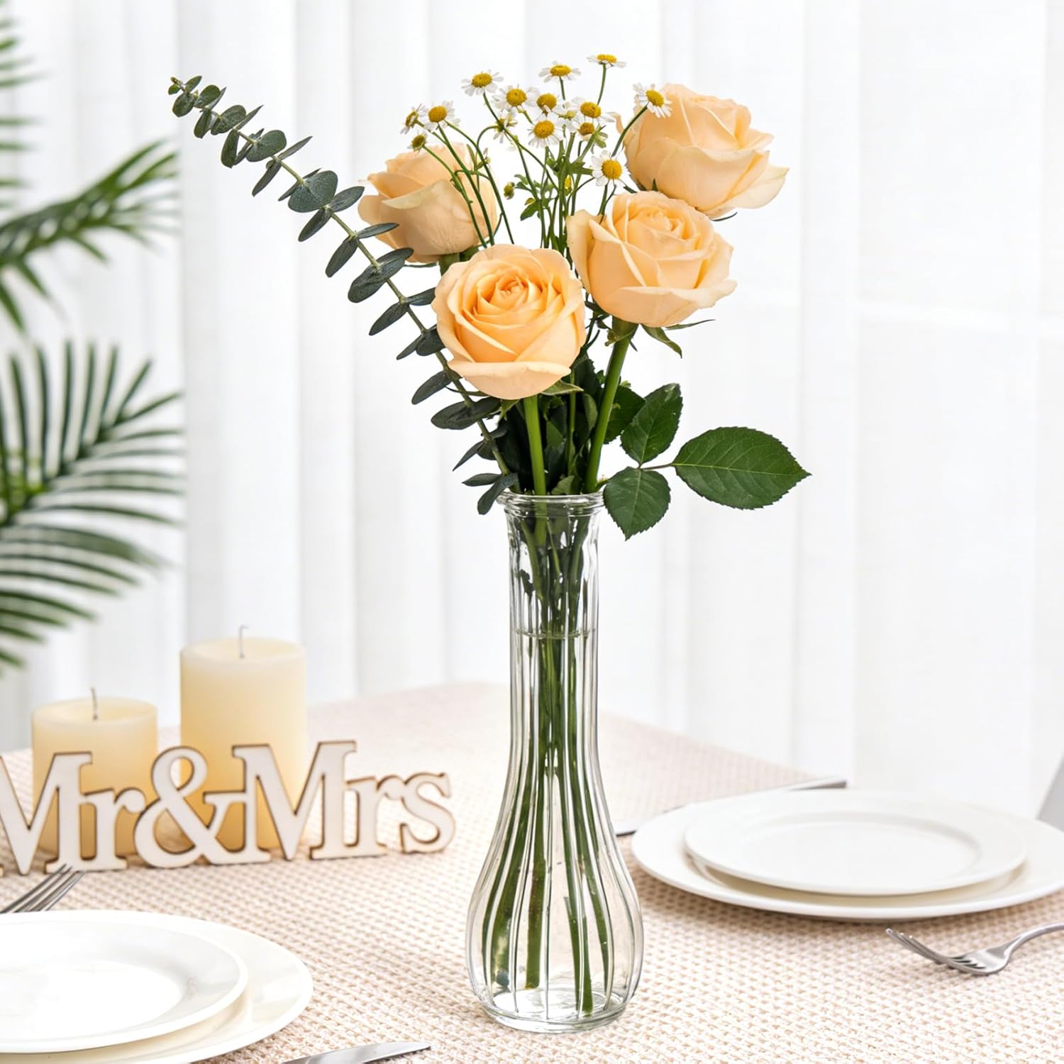 Glass Vases for Centerpieces, 12 Pack Clear Flower Vases for Wedding Decorations and Indoor Home Decor, Hurricane Candle Holder for Table Shelf, Party