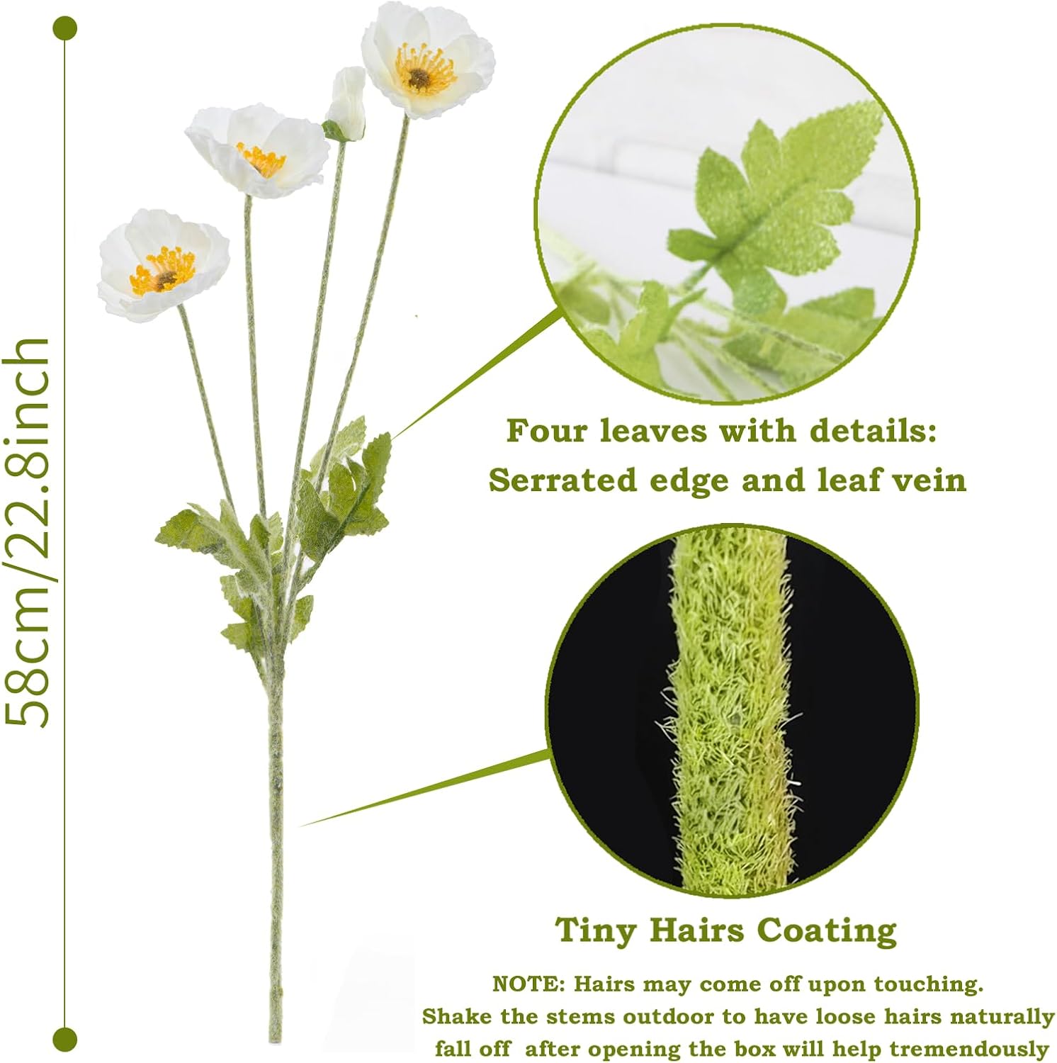 Artificial Poppies, White Silk Poppies Artificial Flowers - 24x Blooming California Poppy Flower Artificial Plus 8X Buds for Home Decoration, WHWH8