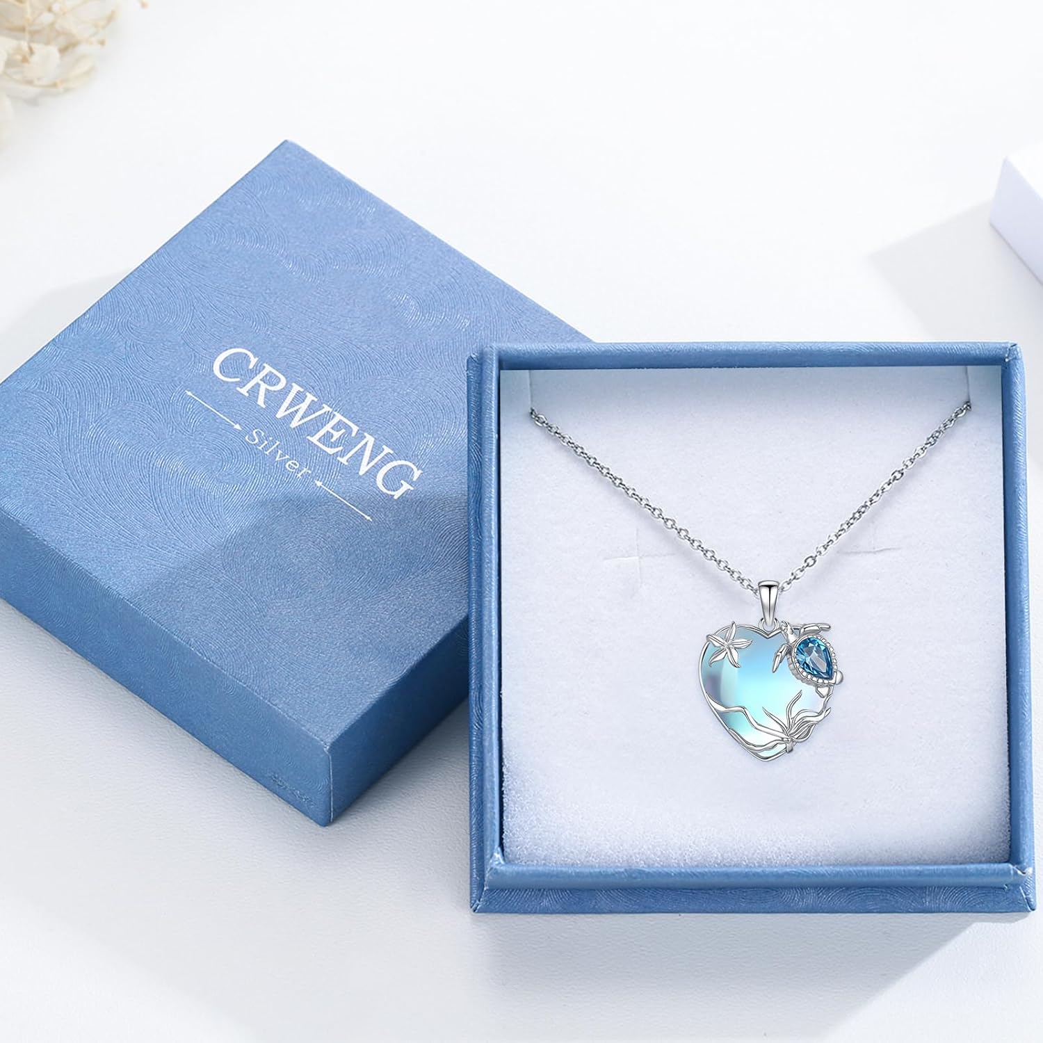 Sea Turtle Necklace for Women 925 Sterling Silver Heart of the Ocean Moonstone Pendant Necklace Turtle Moonstone Jewelry Gift for Wife Mom - Image 7