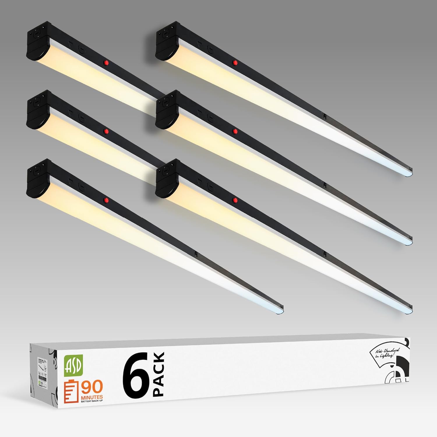 ASD Black 8ft LED Linear Strip Gentle Fixture with Emergency Battery Backup – 55W-80W 11848LM Linkable Architectural LED Store Gentle – 3500K-5000K Dimmable Business Ceiling Lighting, UL DLC 6 Pack