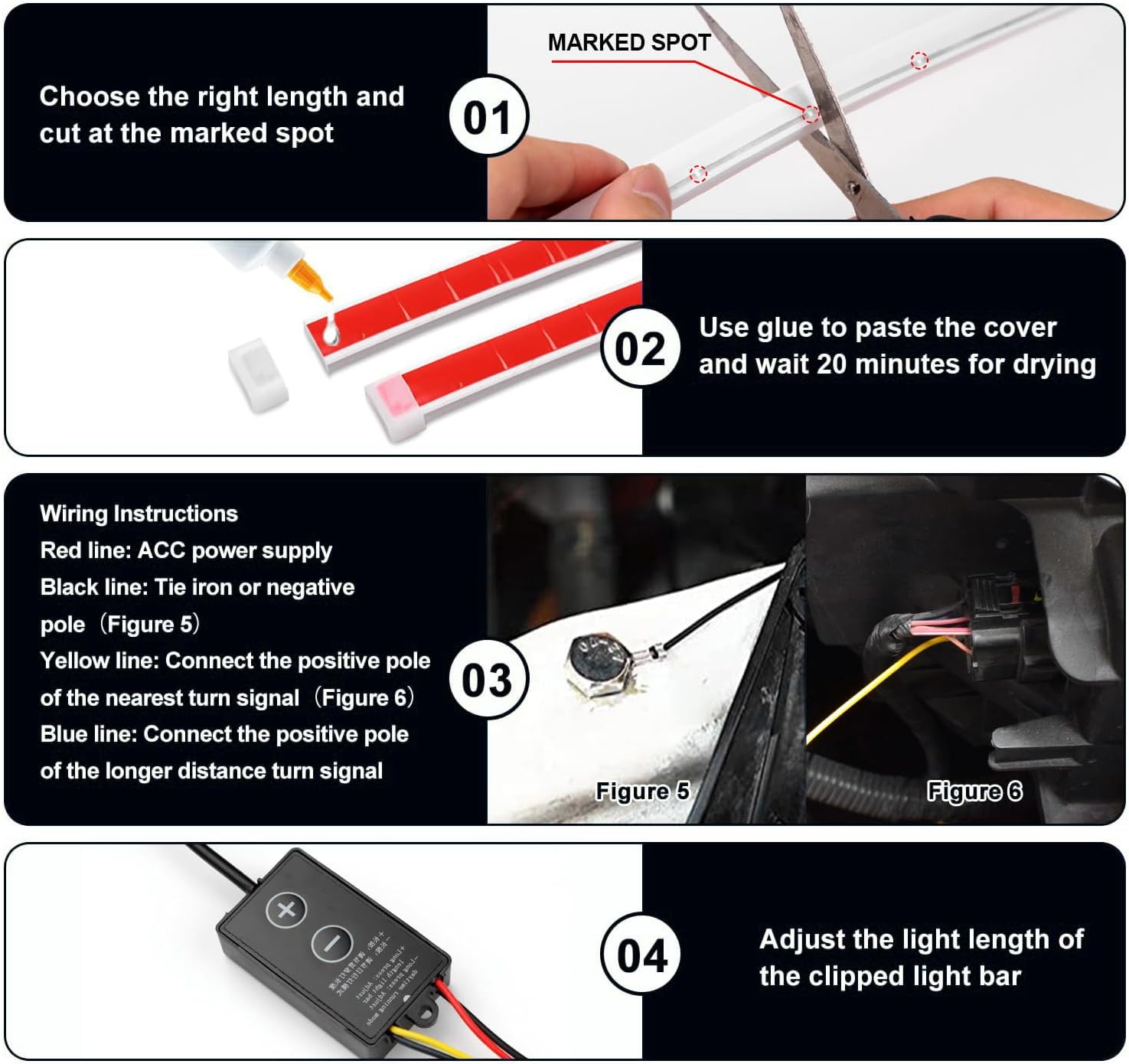 Unifizz Cuttable LED Car Under Hood Light Strip - Automotive Engine LED Strips Turning Light Guide - Waterproof IP66 - Daytime Exterior Decoration Accessories - DC 15V White & Yellow 70.9in