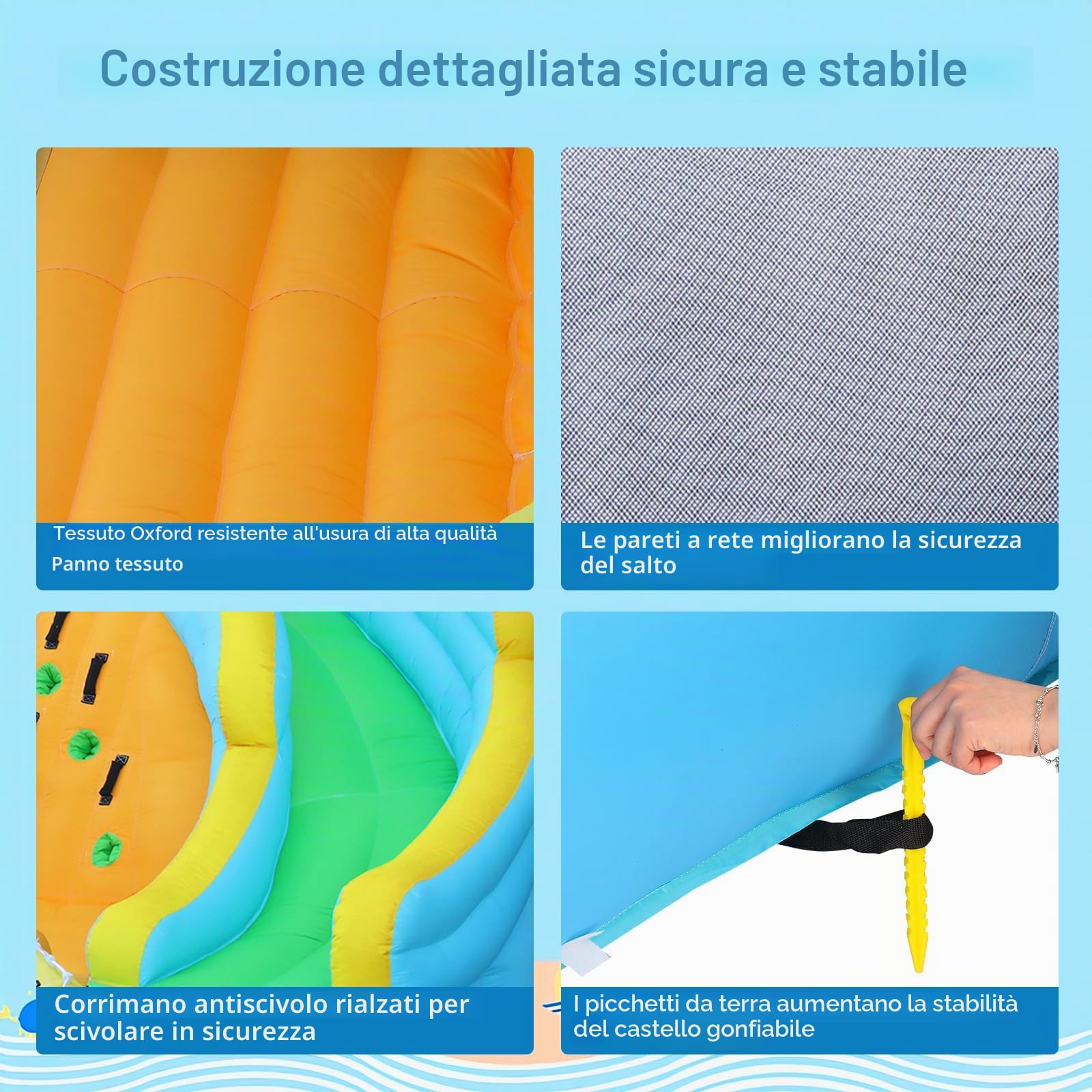 LALAHO Castello gonfiabile con tappeto elastico, scivolo, piscina, parete da arrampicata, 395 x 350 x 260 cm