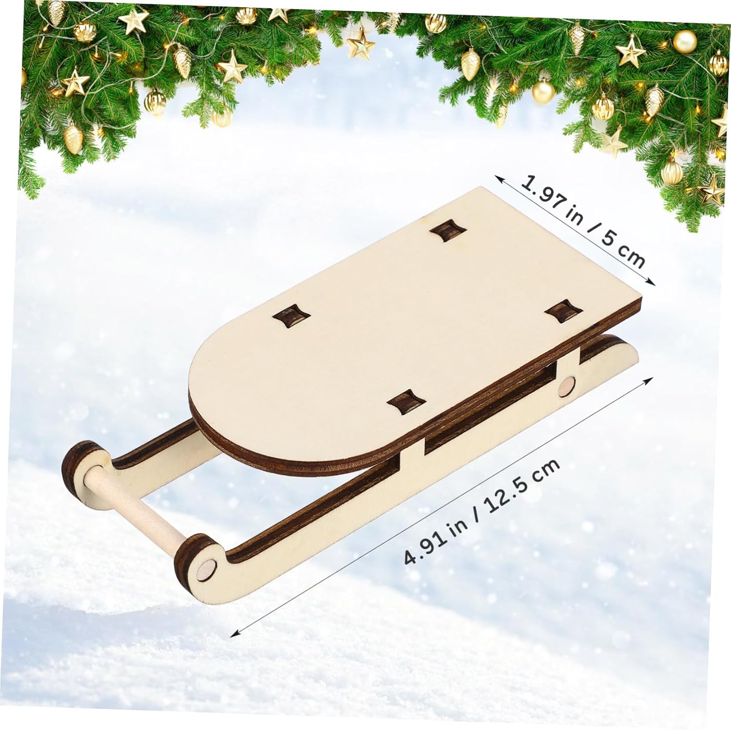 Wooden Sleigh Ornament 6pcs Beige Christmas Decoration Set