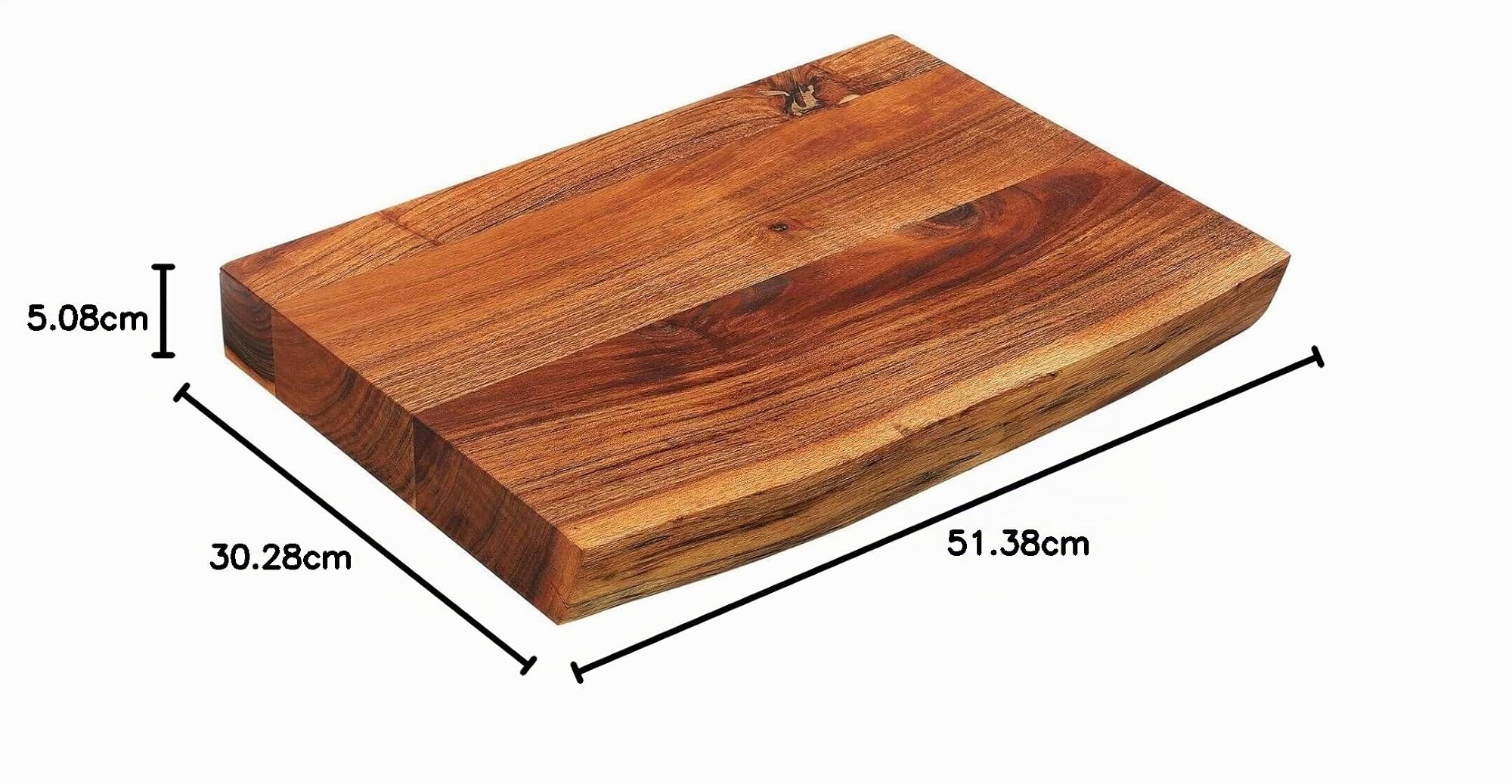 Zassenhaus Hackblock Akazienholz, massives Hartholz-Küchenbrett, 41×30×5 cm | Unikat mit natürlicher Baumkante, nachhaltig angebaut, ideal für Fleisch, Gemüse und Servieren, pflegeleicht