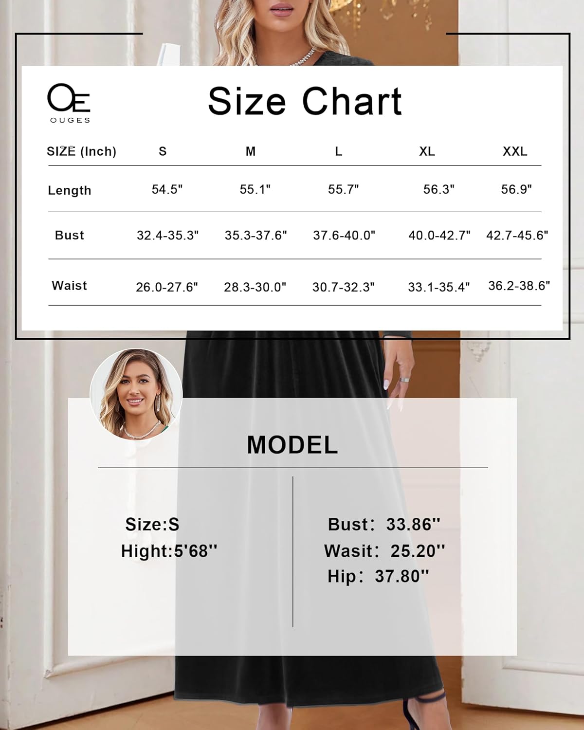 OUGES Women's Long/Short Sleeve V-Neck Wrap Waist Maxi Dress - Image 7