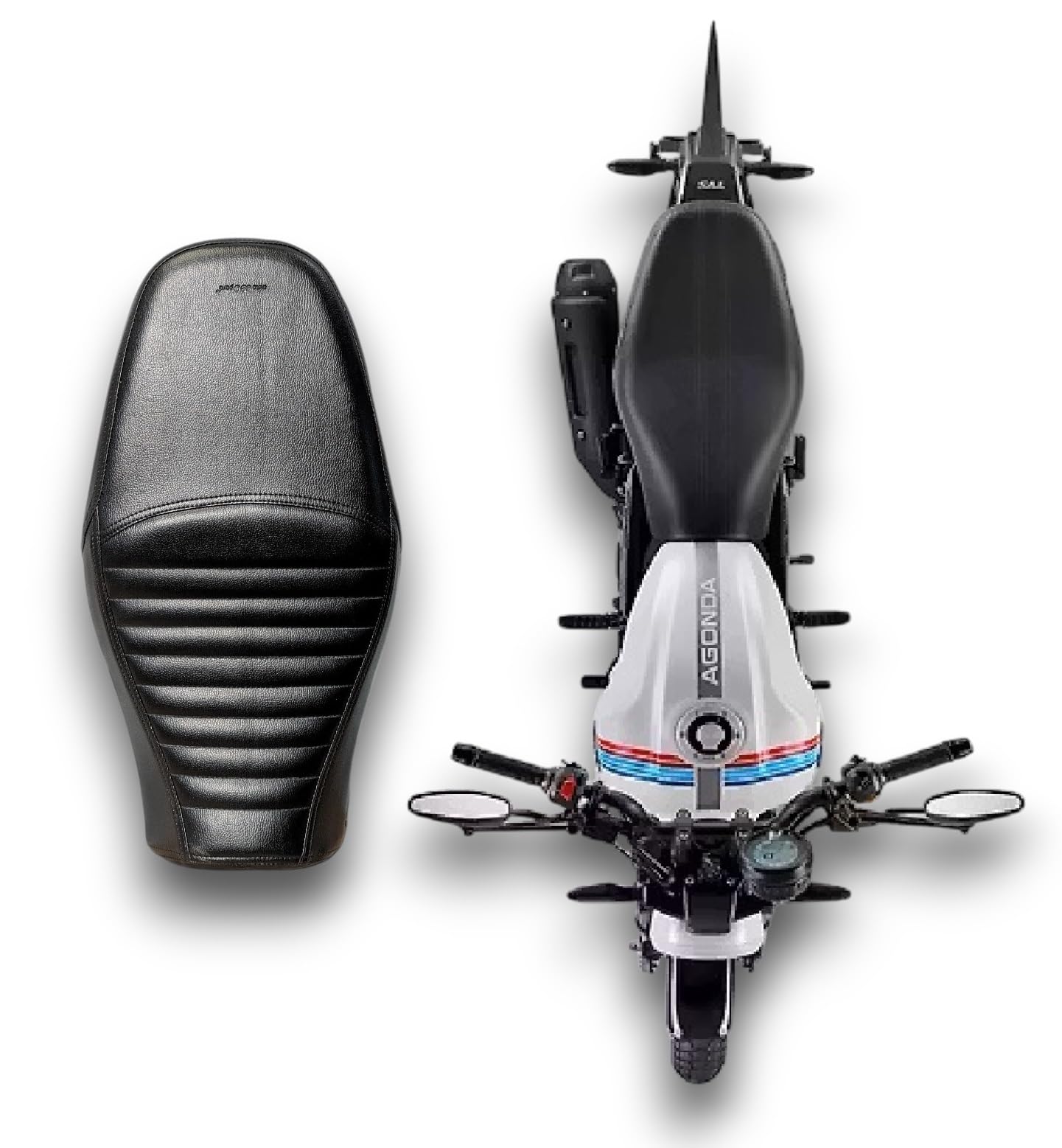 Ronin 225 Bike SEAT Cover,PU Leather,Ready to FIT,Rope PROVIDED Dual Colour Blue Black,10 mm Cushion Foam-image-31