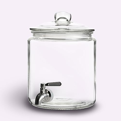 Miniatura 8 de Dispensador de bebidas de vidrio con soporte, dispensador grande de bebidas, jugo y agua de 1 galón para fiestas con boquilla, grifo de acero